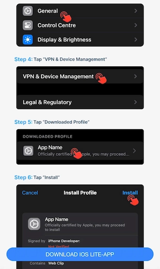 🔎Step 4: Tap on the App profile and tap “Install”.