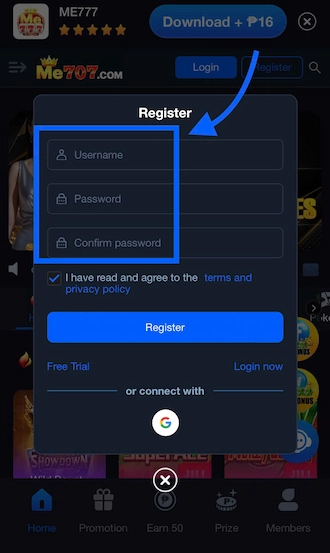 🔍Step 2: Fill in username, password and confirm password